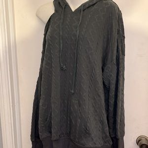 SIMPLE Suzanne Betro 2X one cold shoulder sleeve hoodie cable knit sweater